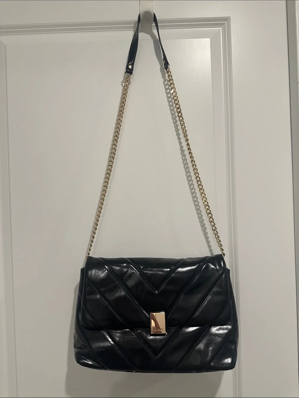 Aldo Black Quilted Shoulder Bag with Gold Hardware